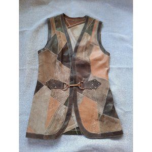 Vintage Leather Patchwork Tunic Vest with Metal Closure